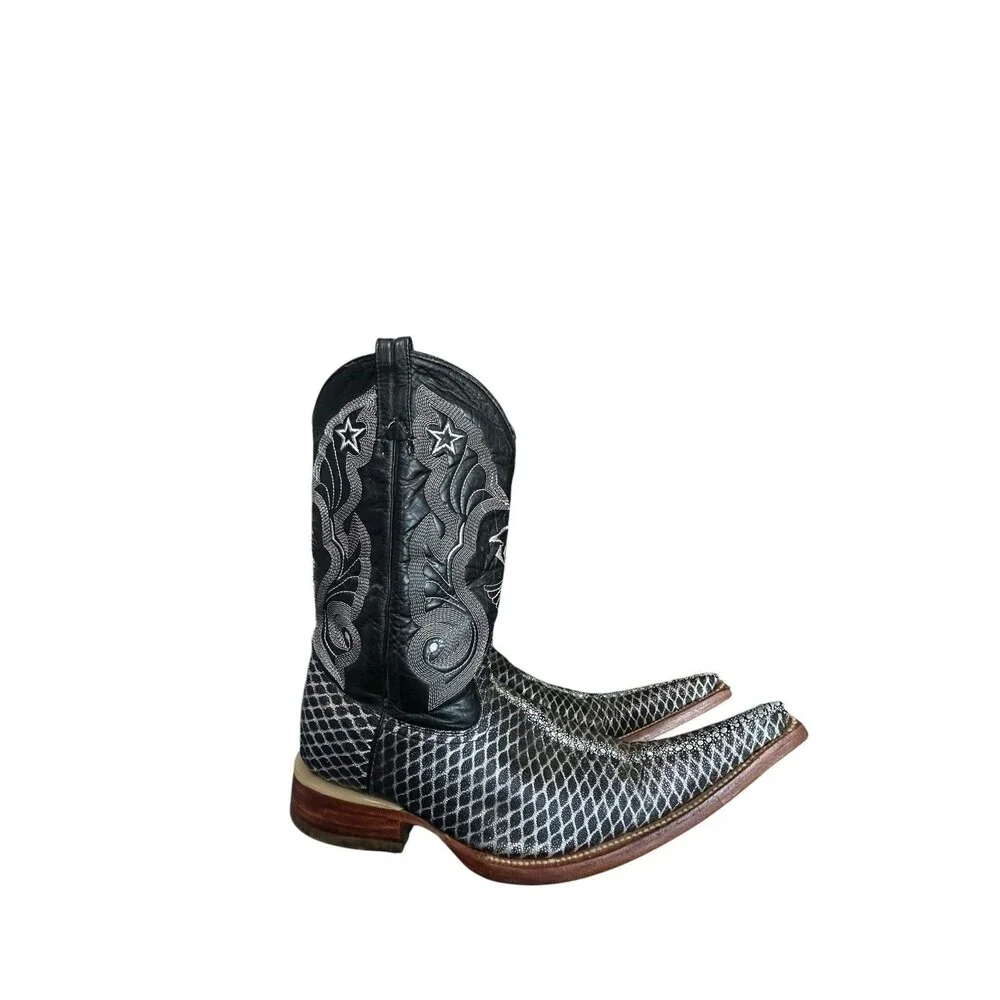 Tino Boots Black Python Snake Print Mens Size 6 A Snip Toe Western Mid Calf